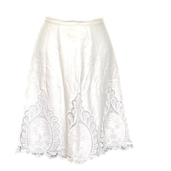 Lucy & Laurel Skirt Linen Blend Coastal Cowgirl Cut Out Lace Hem White Size 6 - Picture 4 of 8